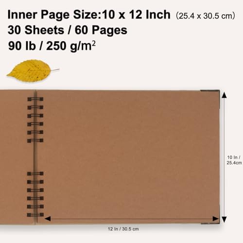 Large Scrapbook Album, 10"x12" Scrap Book, 60 Pages Blank Scrapbook, Thick 250gsm Kraft Paper, Art Supplies for DIY Crafts, Guest Books, Traveling, Birthday & Holiday Gifts.