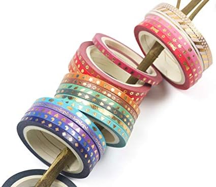 YUBBAEX 24 Rolls Skinny Washi Tape Set Gold Foil Print Decorative Tapes for Arts, DIY Crafts, Journals, Planners, Scrapbooking, Wrapping (Slim 3mm)