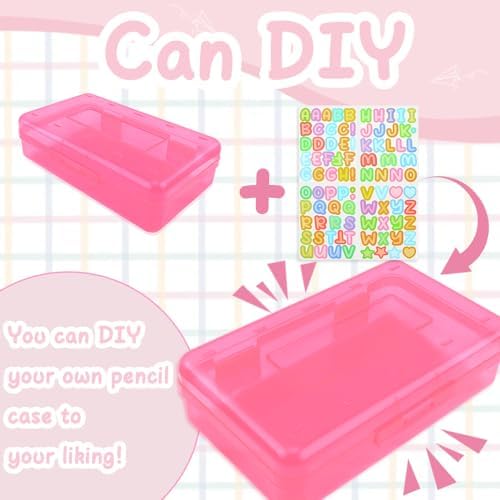 Pink Pencil Case Plastic Clear Hard Pencil Box Crayon Box Organizer 1 Pack Office Supplies Storage Container Organizer Boxes for Girls for Pens Crayon School Stylish Art Office Supplies Storage Medium