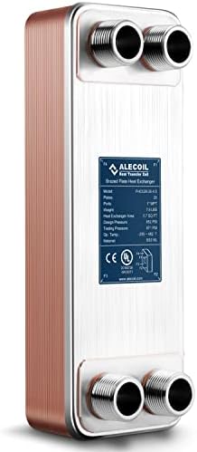 ALECOIL 4"x12"-20 Plates Heat Exchanger with 1" MPT Port Water to Water 316L Stainless Steel Brazed Plate Heat Exchanger for Water Heating, Floor Heating, Industrial and Commercial Refrigeration