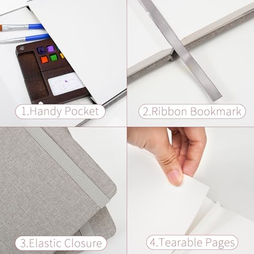 Vienrose 2 Pack Watercolor Sketchbook Journal 5.5x8.2 Inch 24 Sheets Grey