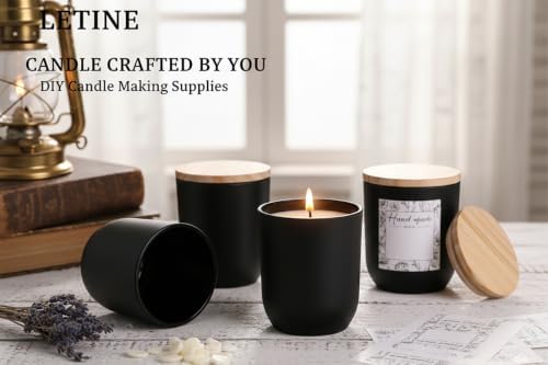 LETINE Matte Black Glass Candle Jars with Lids - 12 Pack, 8 oz Each, Perfect for DIY Candle Making & Storage