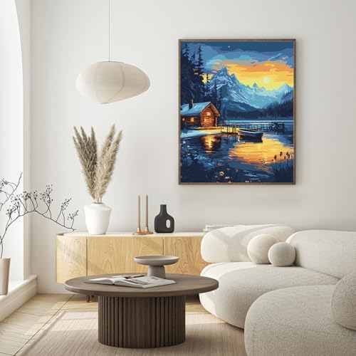 Possoco Paint by Numbers Kit for Adults Beginner, Landscape Easy Adult Paint by Number Kits on Canvas, DIY Acrylic Watercolor Oil Paint by Number for Adults Teens for Home Decor Gift 16x20 Inch