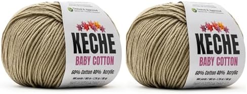 Keche Baby Cotton, 60% Cotton 40% Acrylic Yarn, Soft Cotton Yarn for Crochet and Knitting, Amigurumi Yarn 4 Skeins/Balls [1.76 Oz (50g) / 180 Yrds (165m)] x 2 Dark Beige