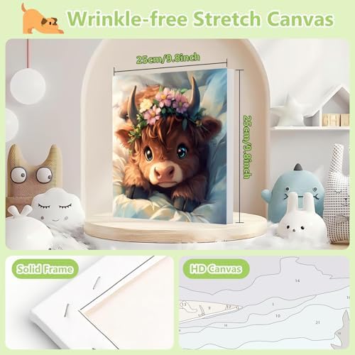 Reivworl Framed Cow Paint by Numbers Kit for Adults Beginner 10×10 inch