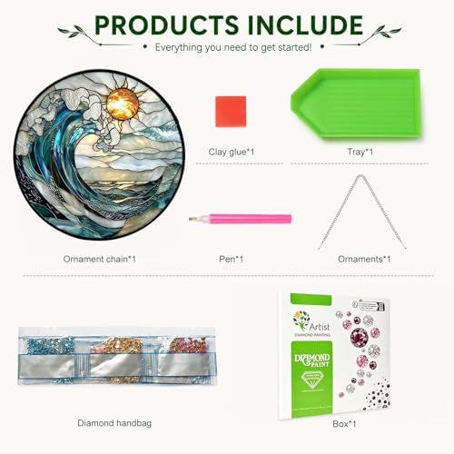 HMZephitiquc Beach Diamond Art Window Suncatchers, Special Shaped Crystal Diamond Painting Hanging, 5D Gem Art for Adults, Sun Catchers Indoor Window DIY Crafts for Gift Home Decor