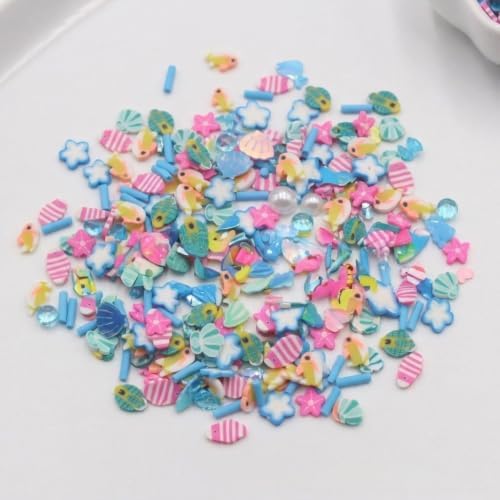 100G Polymer Clay Sprinkles for Crafts, 3D Fimo Assorted Slices Embellishments for DIY Crafts Nail Art Lip Gloss Supplies Cellphone Decoration Accessories (Blue)