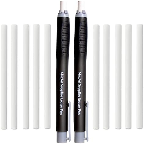MozArt Eraser Pen Set 2 Pens + 10 Jumbo Refills for Mechanical Pencil