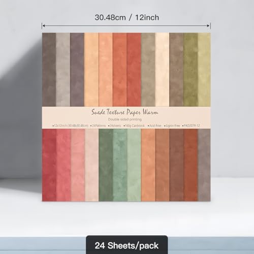 Double-Sided Scrapbook Paper Pad, 12X12 Textured Decorative Craft Paper for Scrapbooking Planner Bullet Junk Journal Supplies Mixed Media Collage Card Making,24 Designs 24 Sheets