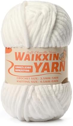（Snow White） Super Soft Fuzzy Chenille Chunky Yarn for Crocheting, 100g (87yds) Velvet Fluffy Amigurumi Yarn for Hand Knitting Baby Blankets Weaving Craft