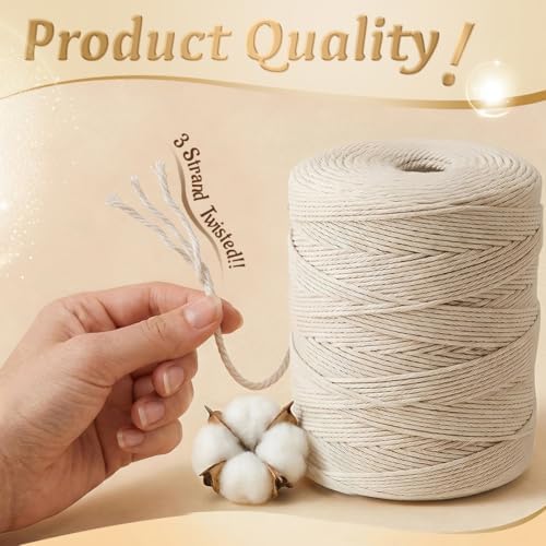 SMART&CASUAL 1500 Feet 100% Cotton Butcher Twine String 2mm Food-Grade Cooking Twine for Kitchen Roasting Turkey Sausage Meat Prep Baking Crafts Crocheting Gift Wrapping Gardening