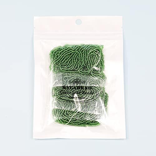 11/0 Glass Silver Lined Seed Beads Hanks (1 Hank 3 Meters, 3 Strings, Total 9 Meters, About 6000pcs, Dark Green Sliver Lined)