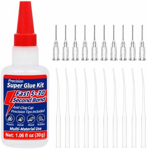 Super Glue Kit, 1.06 fl oz Liquid CA Glue with Anti-Clog Cap and Tips