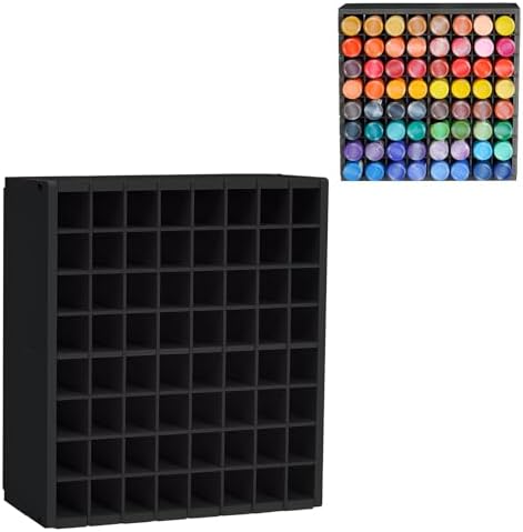 Krafetto 64-Grid Paint Organizer for 2 Oz Bottles, Wall Mount, Black