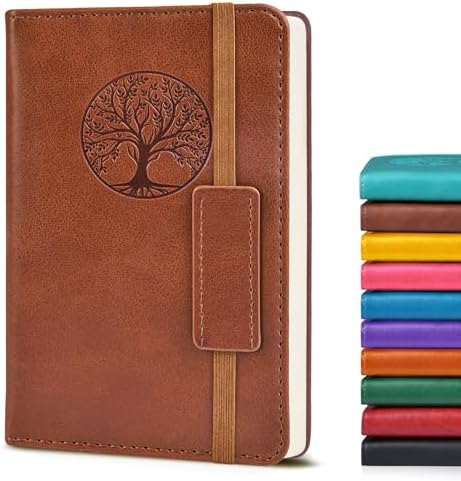 Biuwory A6 Leather Pocket Notebook, 140 Lined Pages Hardcover Small Journal | 3.7"×5.7" Vintage Leather Journal for Women Men Writing, College Ruled Mini Notepad for Notetaking, Travel, Work, School