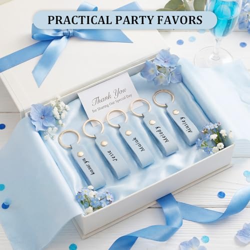 Wavyknot 50 Pcs Leather Keychain Blanks, 3.7 x 0.7 Inches, light Blue