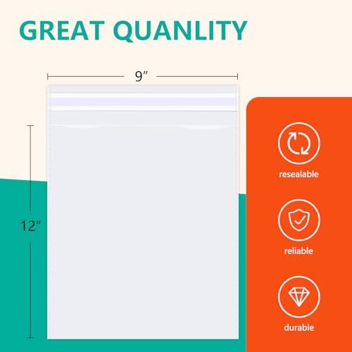 iMailer - 100 Pcs - 9" x 12" Clear Plastic Cellophane Bags - Resealable Self Sealing Cello Poly Bags for A4, Letter Sized Documents, Art Print, Clothing