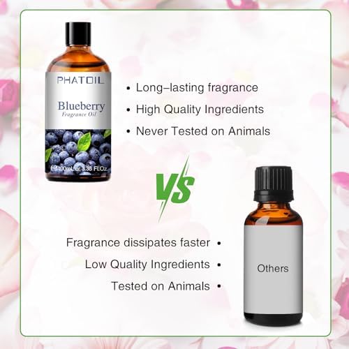 PHATOIL Blueberry Fragrance Oil for Diffuser Aromatherapy 3.38FL.OZ | Long Lasting Scented Oils For Humidifier, Air Freshener, DIY Soap Candle, Scent Project Making, Aroma Oil for Home Freshening