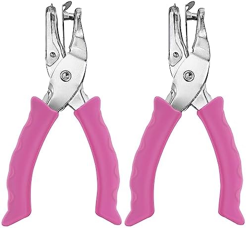 Single Hole Punch Paper Hole Puncher for Crafts, One Hole Punch with Pink Soft Grip Handle, Hole Punches for Kids and Adults, Handheld Circle Punch for Paper Crafts in Home, Office, Classroom, 2Pack