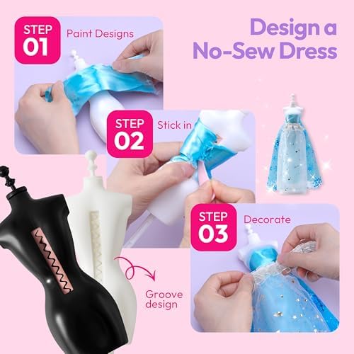 Klever Kits 400+PCS Fashion Design Crafts for Kids, Art and Crafts, DIY Sewing Kits with 3 Mannequins for Girls Aged 8-12, Toys for Kids, Birthday Presents, Doll Clothes