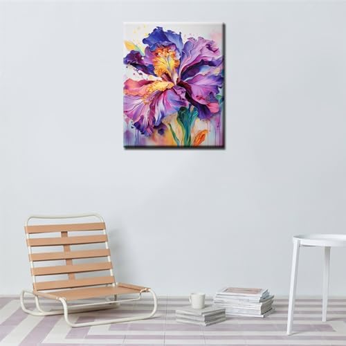 Aihonmin Iris Flower Paint by Number for Adult and Kids Beginner,Floral Canvas Oil Painting Kit Digital Painting,Modern Style Watercolor Home Decoration,(Without Frame
