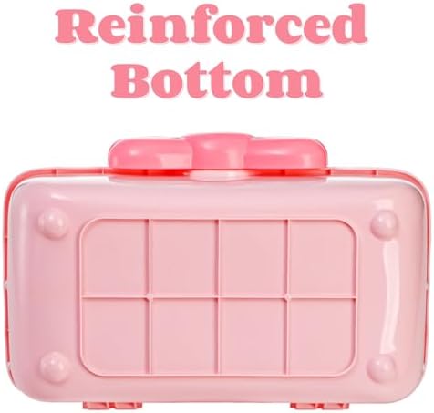 Noamus 11" Three-Layer Multipurpose Storage Box, Clear Plastic Art Craft Organizer, Portable First Aids Case with Handle Trays for Kids, Sewing Makeup Nail Hair Accessories, Home School Office(Pink)