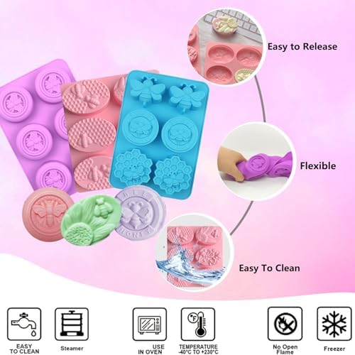 3 Pack Upgraded Bee Mold,Silicone Molds for Soap Making Great for Handmade Soap,Lotion Bars,Beeswax,Biscuit,Chocolate,Moon Cake