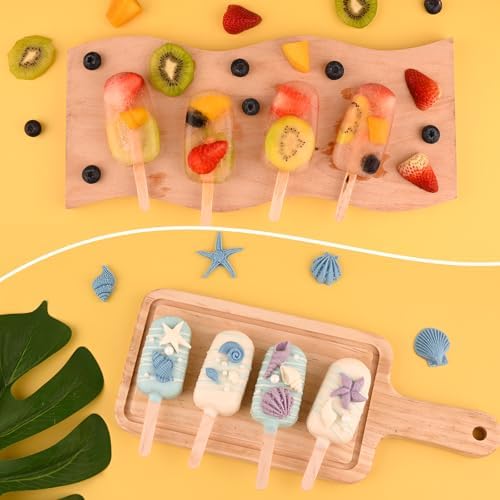 Sakolla 3 Pcs 4 Cavity Mini Popsicle Silicone Molds with 100 Wooden Sticks