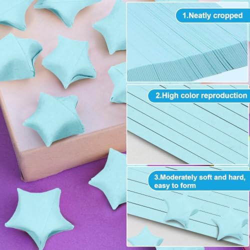 FoDau770 Solid Color Star Paper Strips - 360 Sheet, Sky Blue