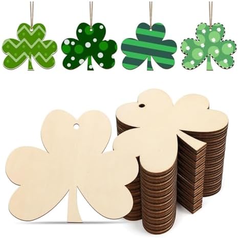 Wooden Clover Ornament, 10pcs Blank Wood Ornaments,3.5x3 in Used for Painting and Decoration DIY Technology, Hanging skrnrhrery
