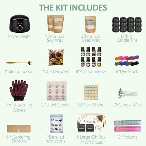 Fanyajoo Candle Making Kit for Adults with Wax Melter DIY Starter Scented Candles Making Kit,Soy Wax Candle Making kit,Craft Kits for Adults,Home Decorations