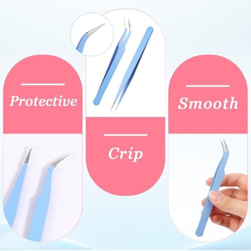 2 Pcs Sticker Tweezers, Craft Tweezers Scrapbooking Tools Precision Tweezer Blue Cute Crafting Tweezer for Stickers Lashes Electronics Scrapbooking (Blue)