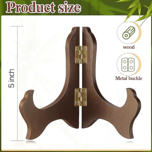 Tatuo 4 Packs 5 Inch Wooden Display Stand Decorative Plate Stands for Display Picture Frame Holder Easels(Brown)
