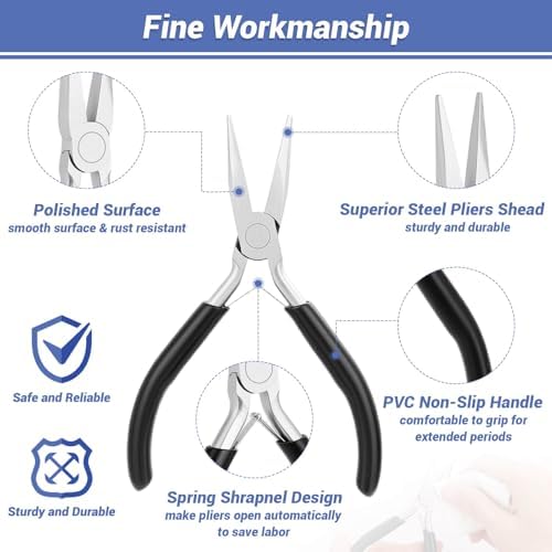 shynek 10 Pieces Jewelry Pliers Tools Set, Jewelry Making Tools Include 8 Pieces Pliers, Jump Ring Opener, Tweezers for Wire Wrapping, 3D Printing Projects and Other DIY Projects