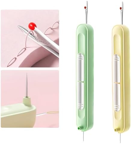 Upgraded 2 in 1 Automatic Needle Threaders Seam Ripper,Quilting Supplies Sewing Kit,Quick Sewing Machine Loop Needle Threaders (2PCS-Green,Yellow)