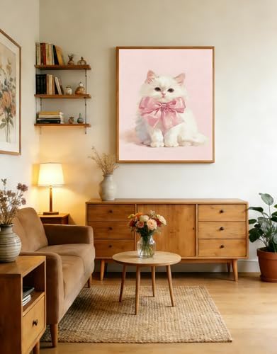 CraftBliss 5D Diamond Painting Kits for Adults, Cute White Kitty with Pink Bow, Kawaii Cat Diamond Art Kit, Pastel Gem Art for Girls Bedroom Wall Decor, Gift for Cat Lovers, 12x16 inch (30x40cm)