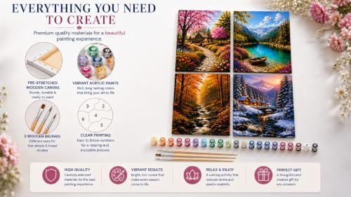 Paint by Numbers Kit for Adults, Set of 4 Framed Canvases, Fantasy Art