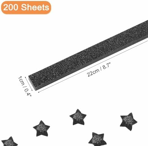 MECCANIXITY 200 Sheets Origami Paper Glitter Stars Papers Black Fold Paper for Beginner Arts Crafts Projects,0.4 x 8.7 Inch