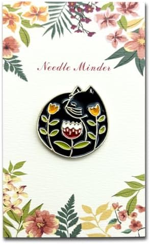 Needle Minder for Keeping Sewing & Embroidery Needles – Magnetic Needlepoint Holder, Cross Stitch Supplies – Secure & Decorative Needle Minders for Stitching & Crafting (Floral Cat)