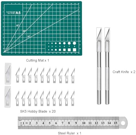 Craft Knife Precision Hobby Knife Kit with 2 Exacto Knife and 20 PCS Exacto Blades for DIY Art Work Cutting, Hobby, Scrapbooking, Stencil (Green)