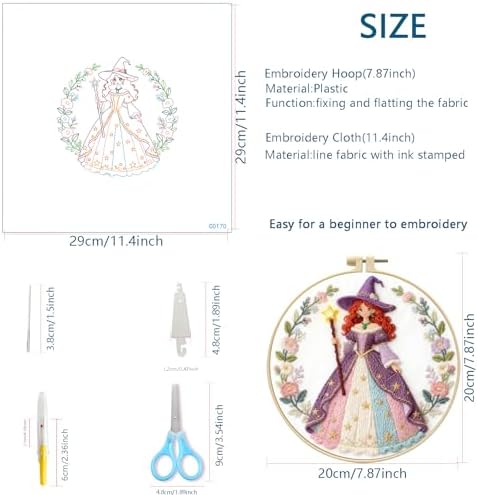Zhenqing 3-Pack Witch Embroidery Kit for Beginners, Fantasy Magical Needlework Set with Pre-Printed Fabric, Hoop, Threads & Tools, Halloween Decor (C0181)