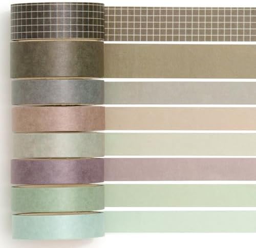 YUBBAEX 8 Rolls Basic Washi Tape Set Solid Color Grid Masking Decorative Tapes for Arts, DIY Crafts, Journals, Planners, Scrapbooking, Wrapping (Blueston)