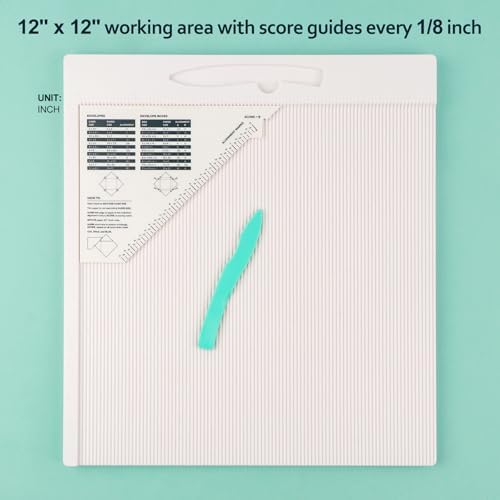 Briartw 12x12" Scoring Board for Making Envelopes,Envelope Boxes&Gift Boxes–Large Multi-Purpose Score Board with Bone Folder&Triangular Guide–Craft Scoring Tool for DIY Cards,Scrapbooking&Paper Crafts