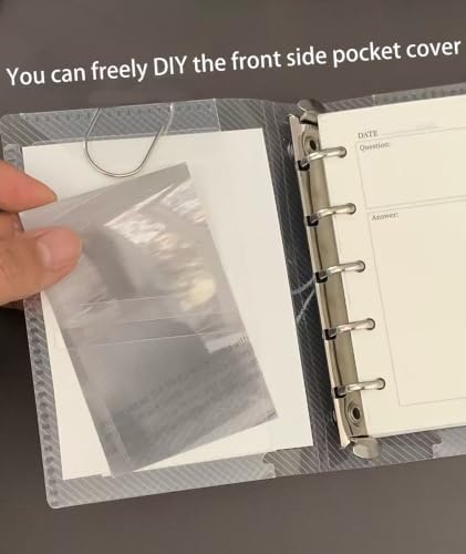 Clear A7 Binder (6-Ring), 4.1" x 5.9" Mini Pocket-Sized Refillable Notebook Cover, Transparent Plastic Flip Flap Folder for Travel, Budget,Reading Bookish