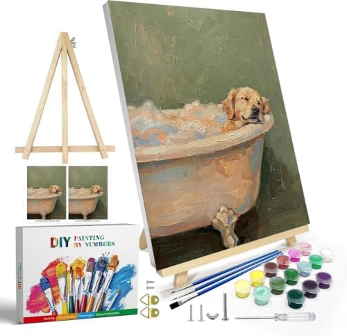 WUDWL Paint by Numbers Kit for Adults Framed Canvas, with Wooden Easel