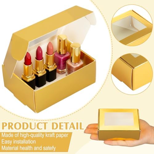 Zonon 60 Pcs Mini Kraft Soap Boxes with Window Homemade,Light Gold