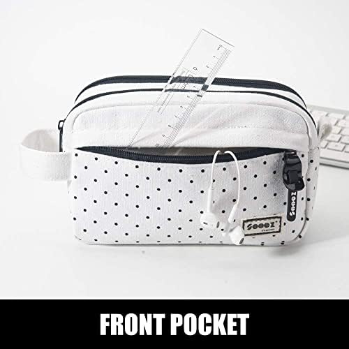 Sooez High Capacity Pencil Case,Durable Pencil Bag Pouch Organizer, Pen Case Portable Journaling Supplies with Easy Grip Handle & Loop, Asthetic Supply for Adults, Black & White