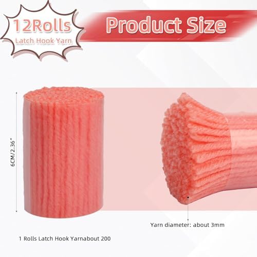 AKZYTUE 12 Rolls Latch Hook Yarn, Precut Rug Yarn for Latch Hook Kits, Crochet Yarn Bundles for Latch Hook Rug Making, DIY Tapestry Crafts for Adults & Beginners,Peach