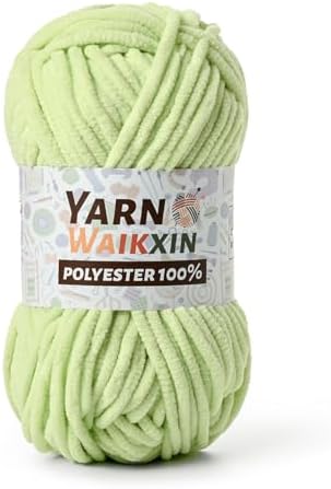 Fresh Green Soft Chenille Yarn for Crocheting, Fluffy Chunky Crochet Yarn for Baby Blanket, (3.52oz/131yds) Fuzzy Velvet Yarn for Amigurumi&DIY Puzzle、Crafts、Scarf