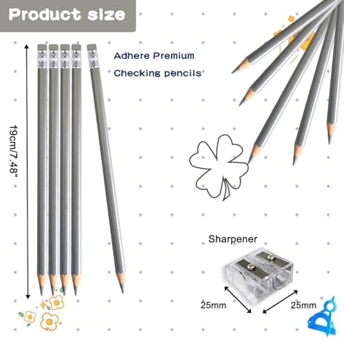 Adhere 25pcs Checking Pencils Erasable colored Pencils Pre-Sharpened #2 HB,for Checking Tests Grading,Map Coloring, editing Office Favors,including a Free sharpener. (Sliver)